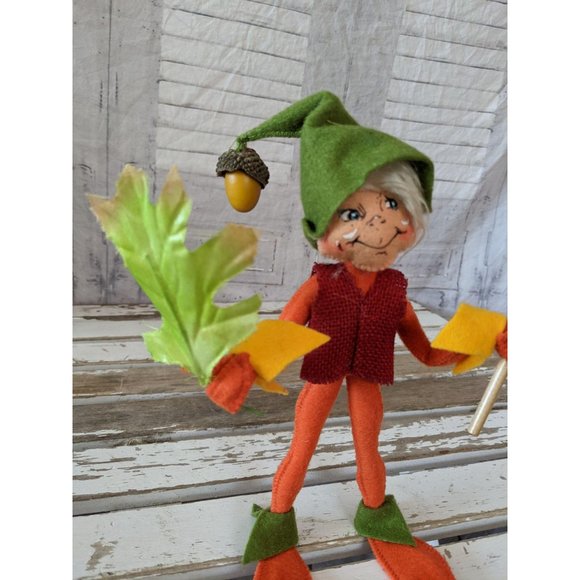 Annalee Thanksgiving elf acorn brush green leaf fa - Picture 3 of 8
